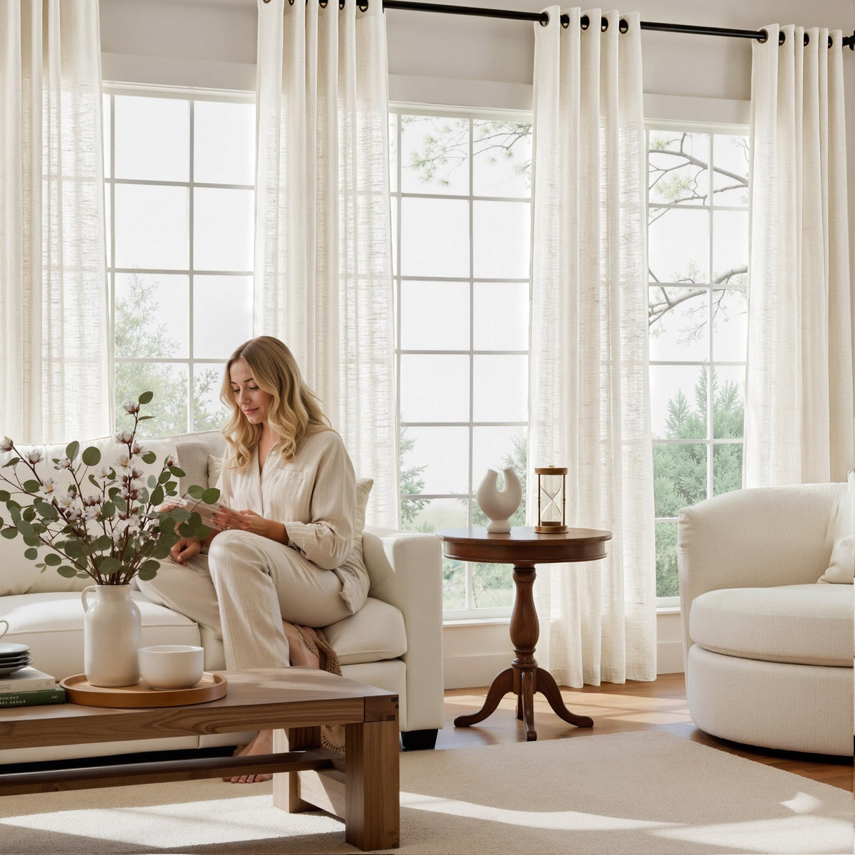 NICETOWN White Sheer Curtains for Windows 84 Inch Length, 52" W, 2 Panels