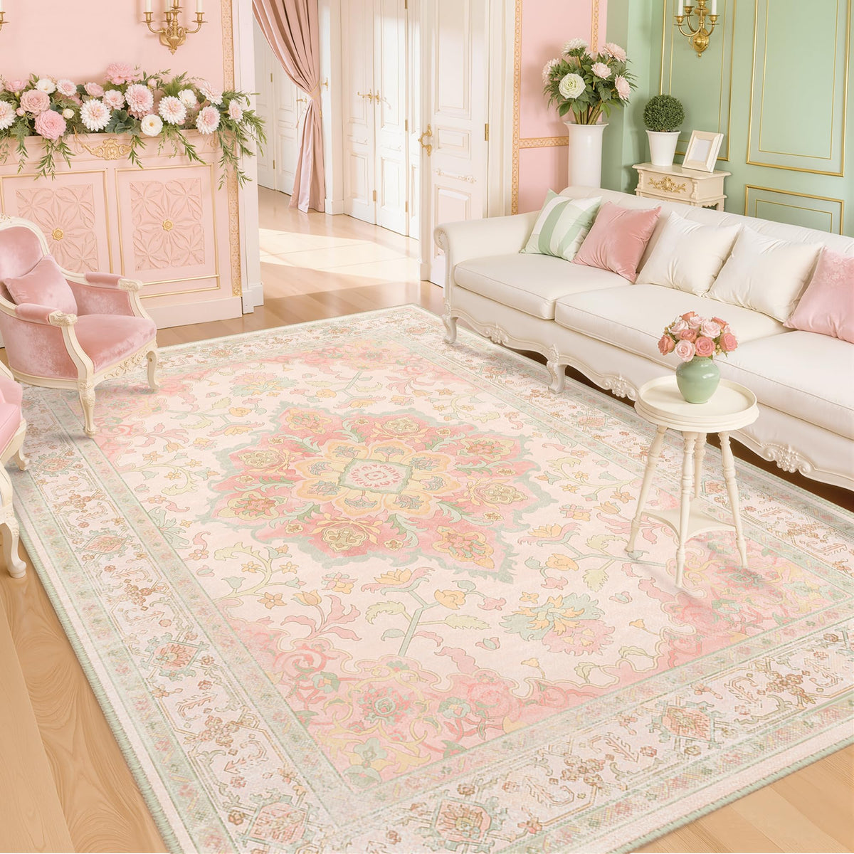 CAPALOCA 5x7 Washable Nursery Girls Low Pile Area Rug Pink