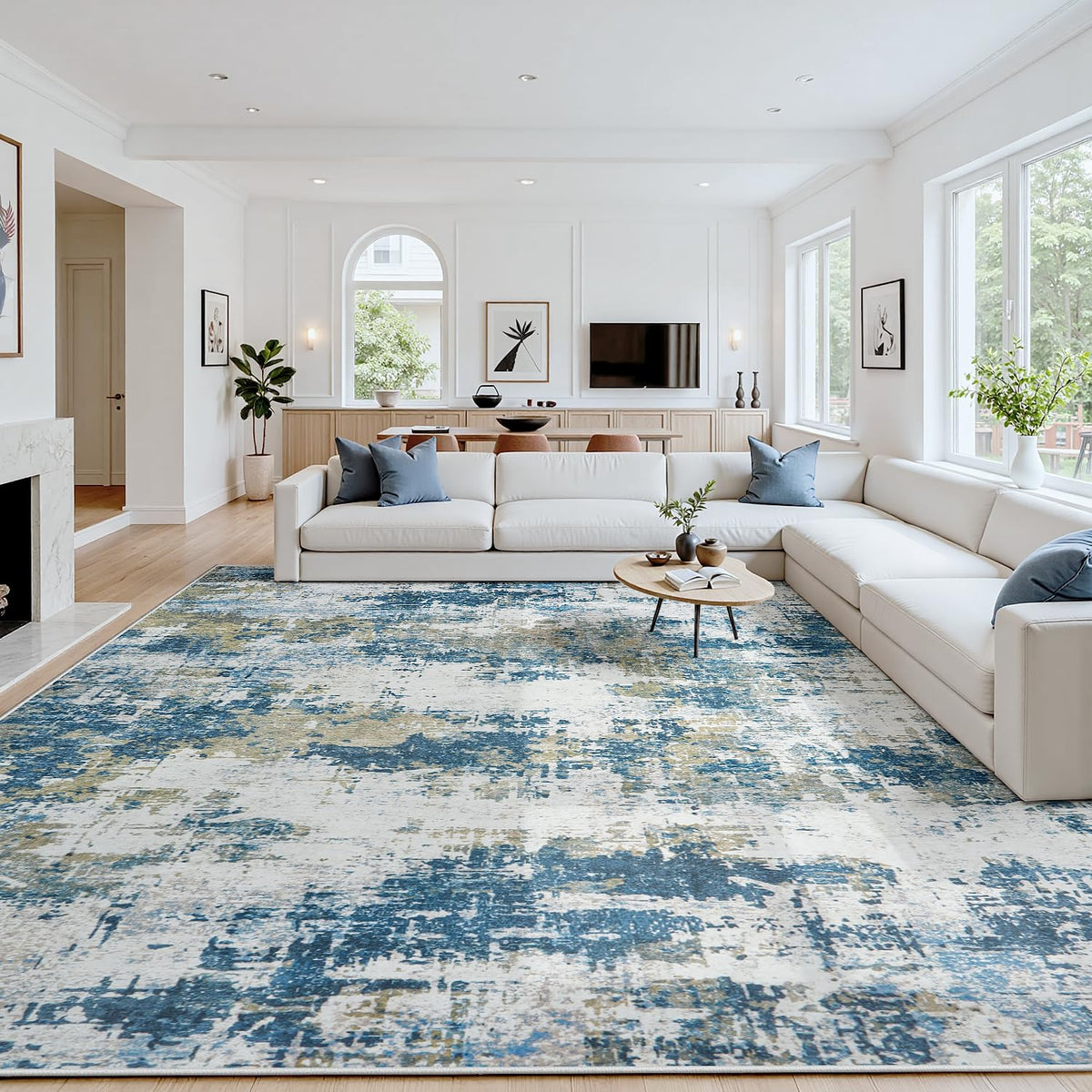 8x10 Area Rugs for Living Room: Washable Soft Black Abstract Bedroom Carpet