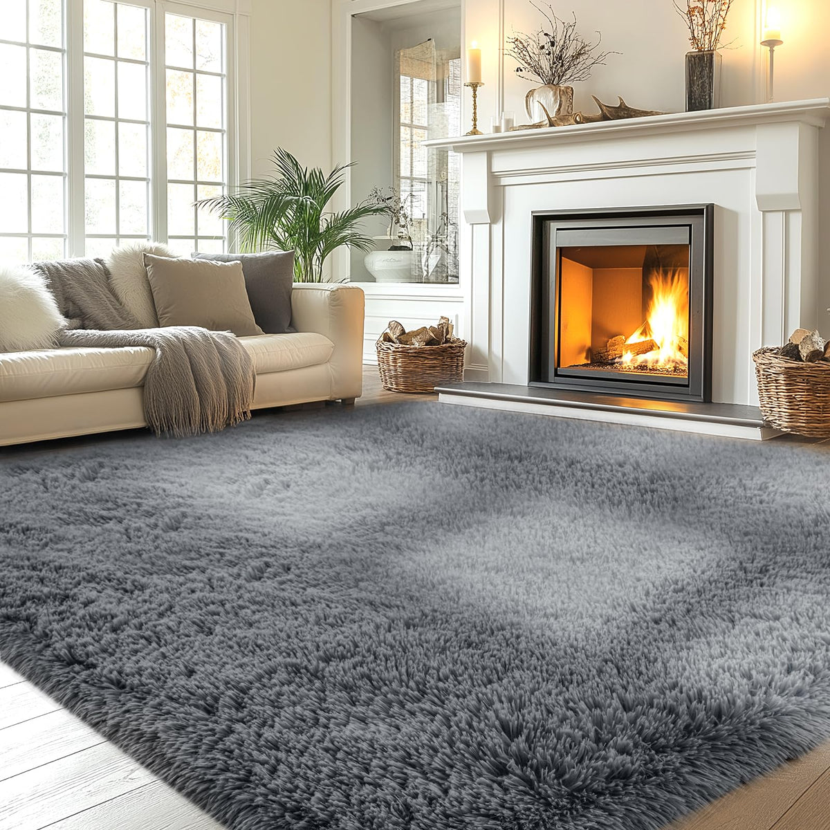 Fluffy Area Rug for Bedroom 5x7 Grey - Soft Shag Dorm Decor Carpet