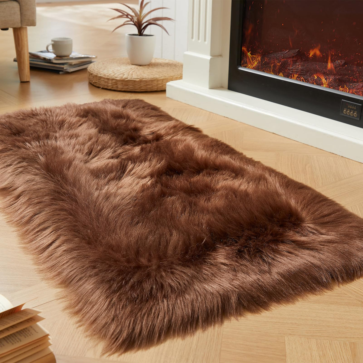EasyJoy Ultra Soft Fluffy/Fuzzy Shaggy Area Rug Faux Fur Chair Cover Seat Pad for Bedroom Floor Sofa Living Room (2 x 6 ft Sheepskin, Beige)