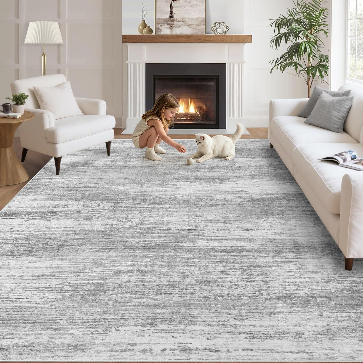 Washable Rug 8x10 Area Rugs for Living Room: Large Neutral Soft Rug Abstract Non Slip Low Pile Modern Carpet for Bedroom Kitchen Nursery Office Dining Room Indoor (Beige, 8'x10')