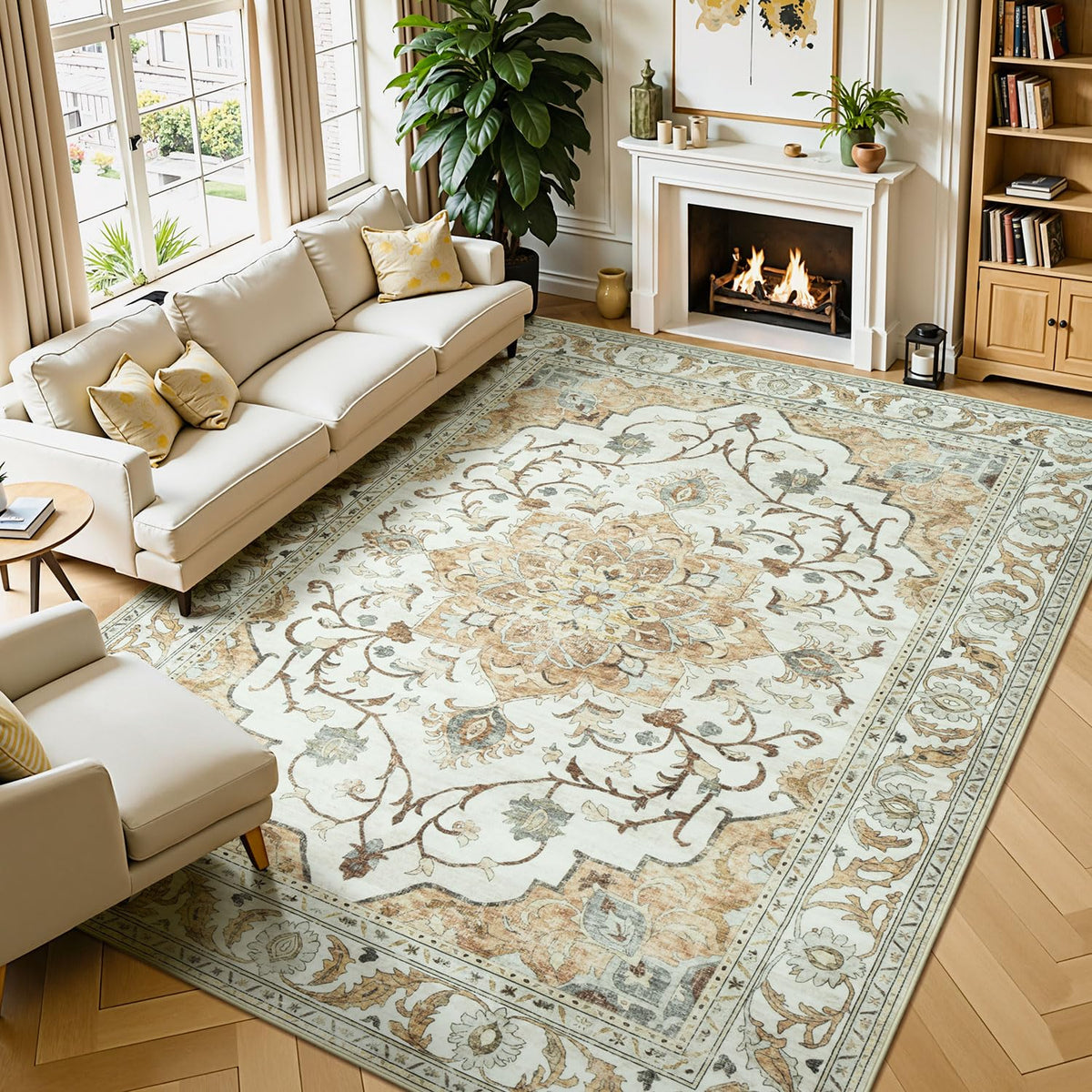 Lessymo 8 x 10 Area Rugs for Living Room, Machine Washable Rug Grey White