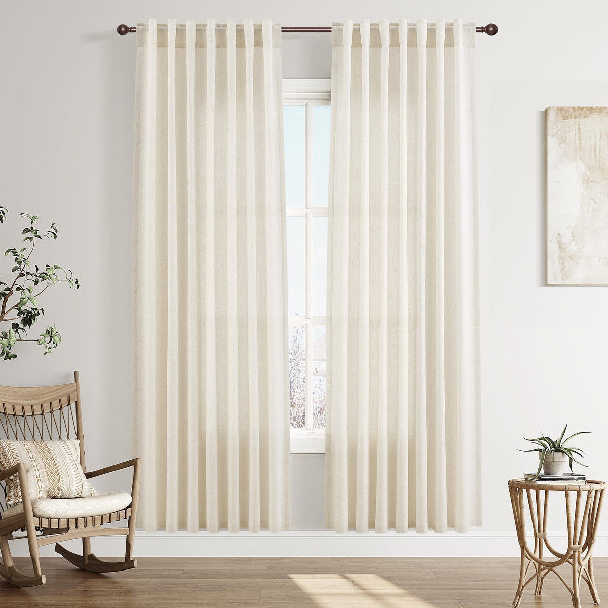 Joywell Linen Sheer Curtains 84 Inches Long for Living Room Beige Cream