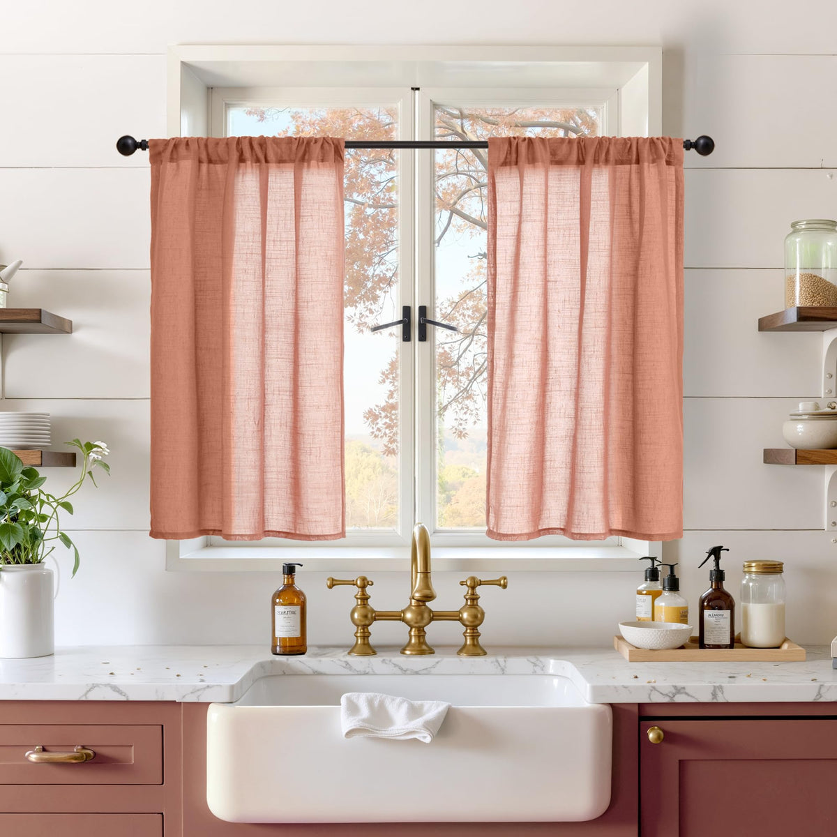 BGment Linen Sheer Curtains 84 Inches Long 2 Panels Set for Living Room