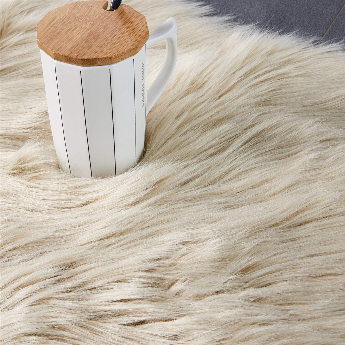 EasyJoy Ultra Soft Fluffy/Fuzzy Shaggy Area Rug Faux Fur Chair Cover Seat Pad for Bedroom Floor Sofa Living Room (2 x 6 ft Sheepskin, Beige)