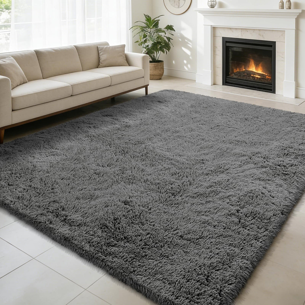 6x9 Black Fluffy Area Rug for Living Room,Large Shag Area Rugs for Bedroom
