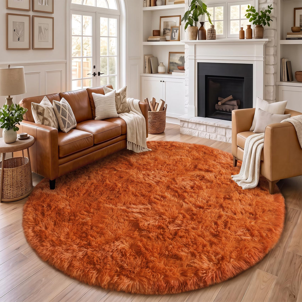 Amdrebio Pink Circle Round Fluffy Area Rug 4Ft for Girls Bedroom Kids Room
