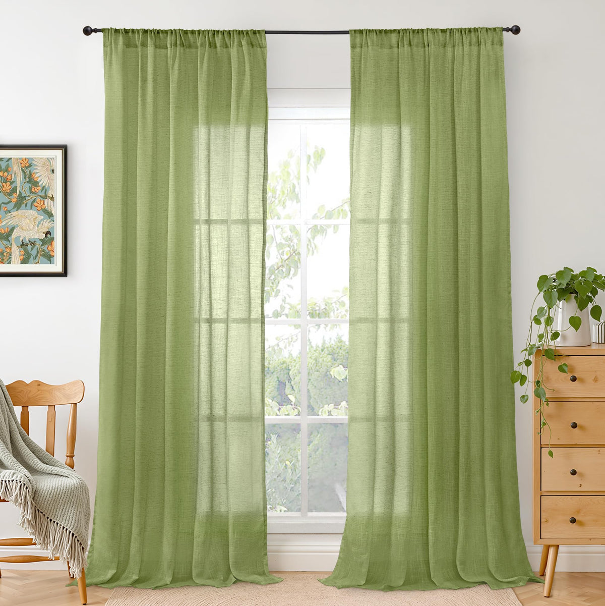 BGment Linen Sheer Curtains 84 Inches Long 2 Panels Set for Living Room