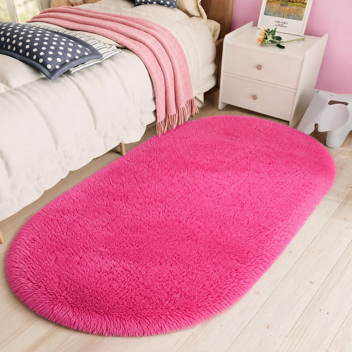 LOCHAS Bedroom Rug 2.6' x 5.3', Grey Fluffy Shaggy Area Rug for Kids Room