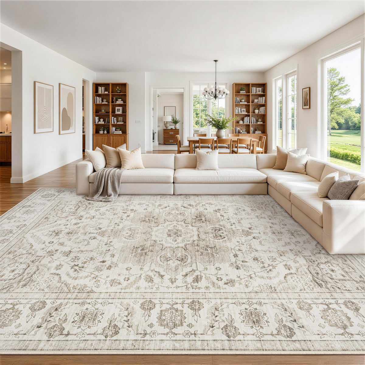 8x10 Area Rugs for Living Room Washable Non-Slip Rug Beige