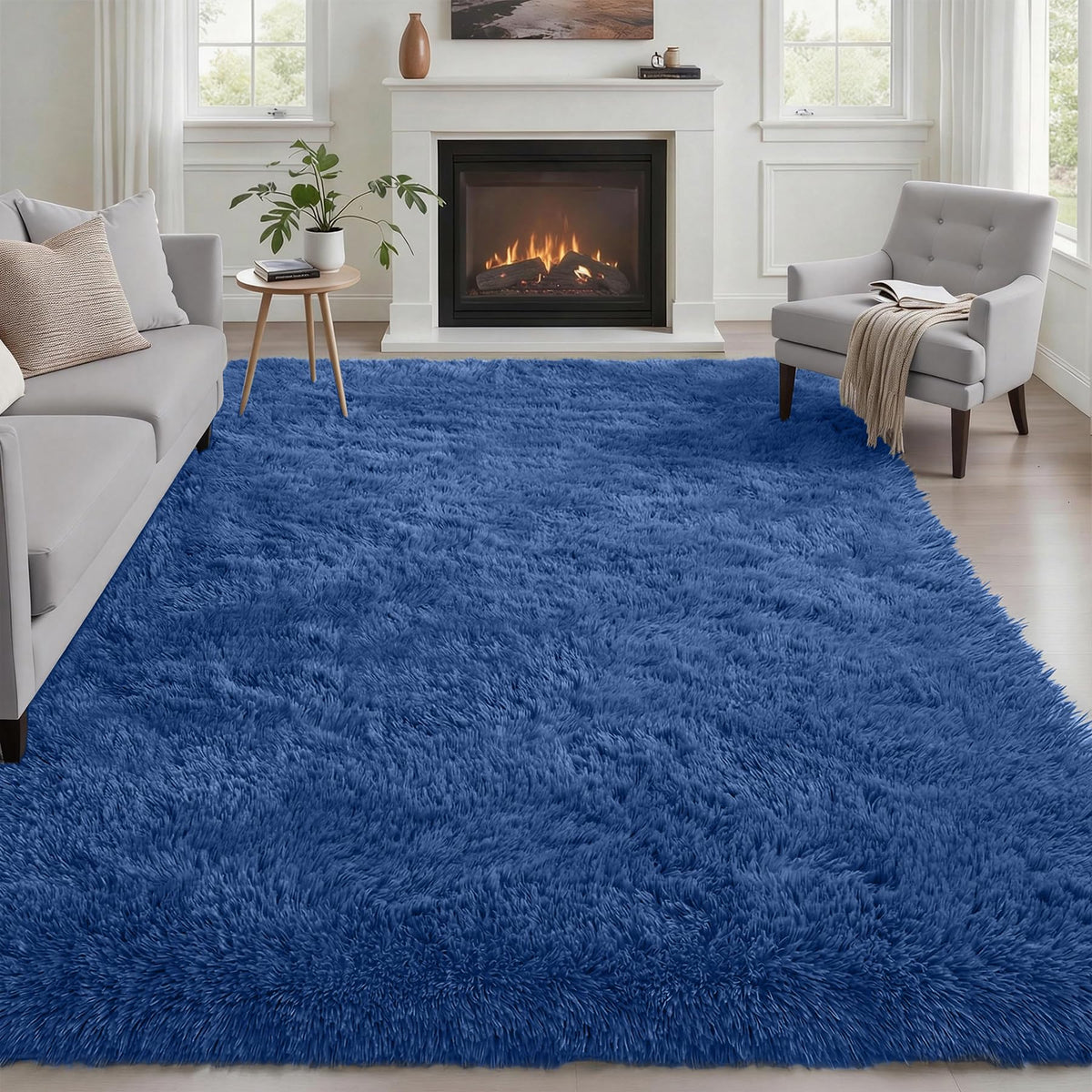 8x10 Area Rug Living Room Bedroom: Fluffy Plush Shag Carpet Black