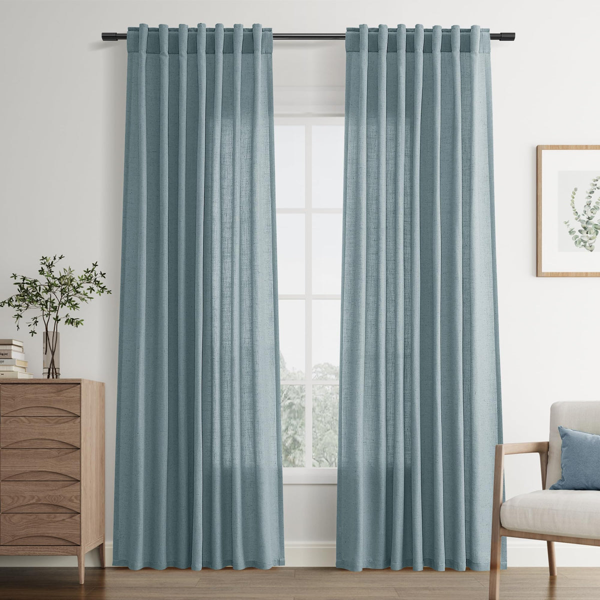 Joywell Linen Sheer Curtains 84 Inches Long for Living Room Beige Cream
