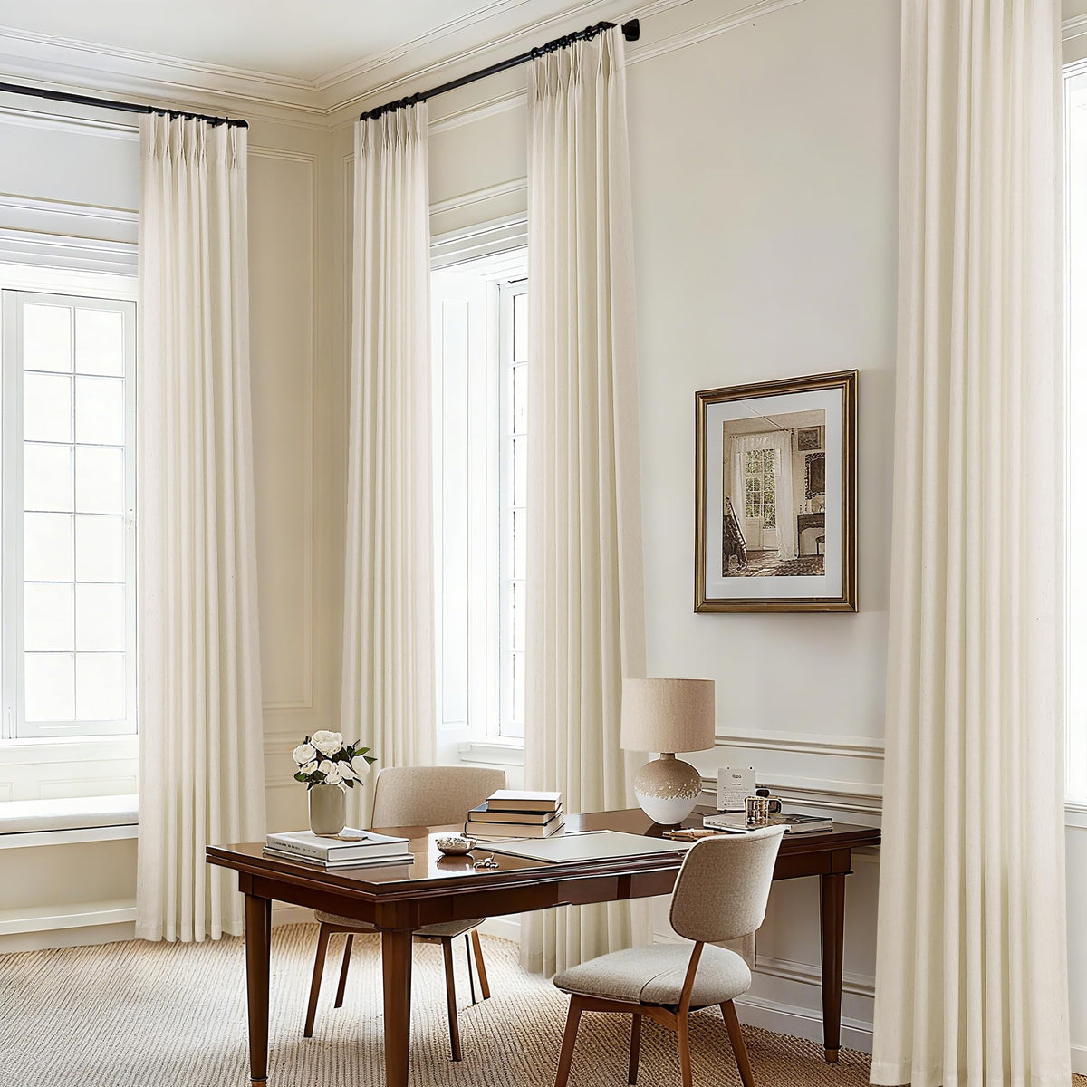Cream 120 Inch Linen Curtains Pinch Pleated Extra Long Custom Made