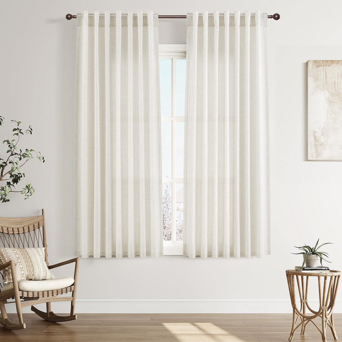 Joywell Linen Sheer Curtains 84 Inches Long for Living Room Beige Cream