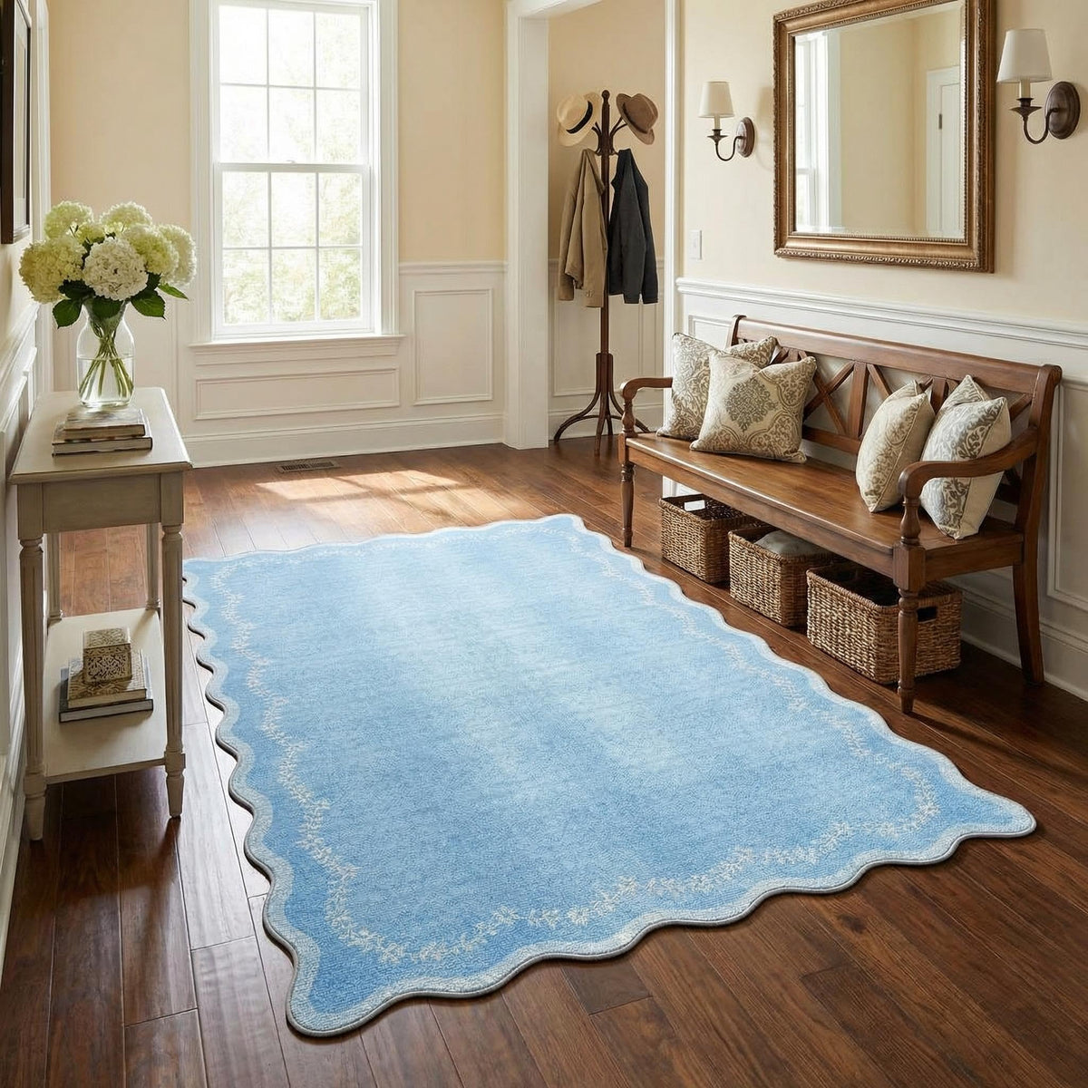 GarveeHome 5x7 Scalloped Area Rug Jute Washable Bedroom Living Room Rug