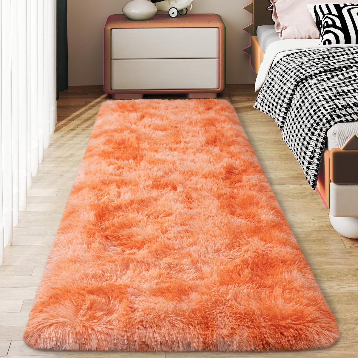 Soft Runner Rugs for Bedroom Hallway 2x6 Beige Fluffy Shag Washable