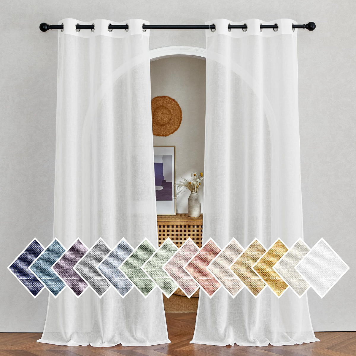 NICETOWN White Sheer Linen Curtains 84 Inch Length 2 Panels Set, W52xL84