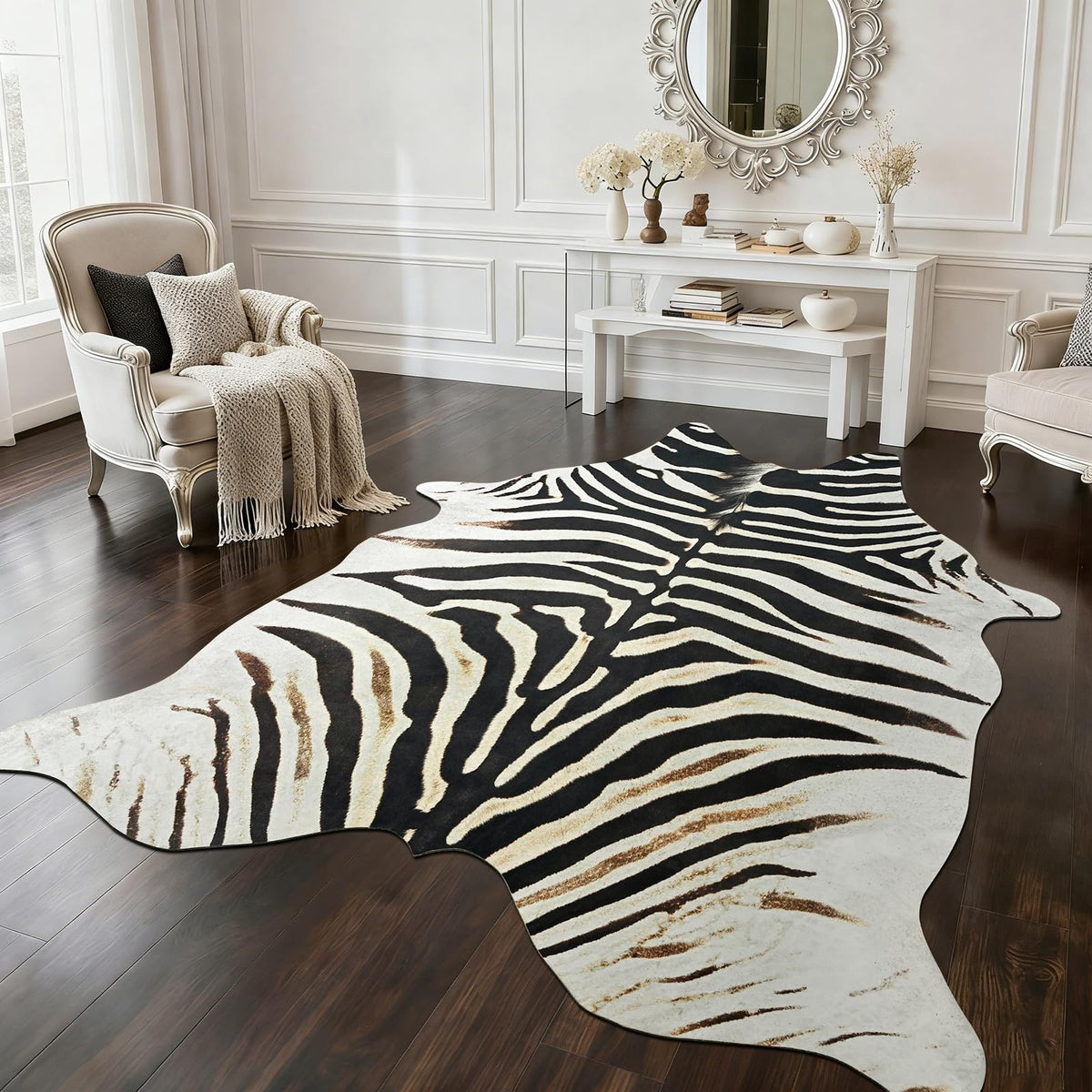 BENRON Faux Cowhide Rug, Cow Print Rug for Living Room Bedroom 4.6x5.2ft