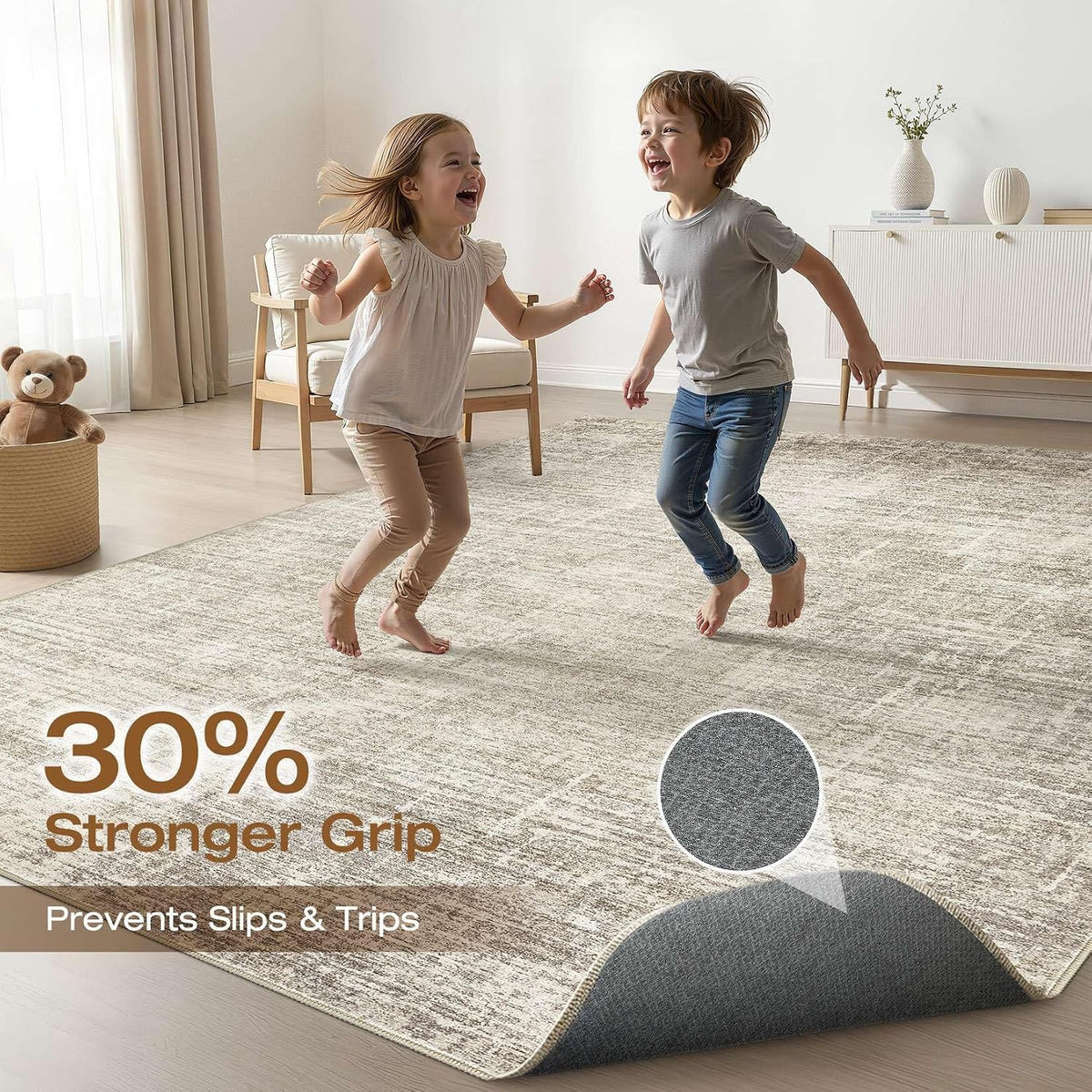 LOONGRUG 8x10 Area Rugs Washable Neutral Modern Rug for Living Room Brown
