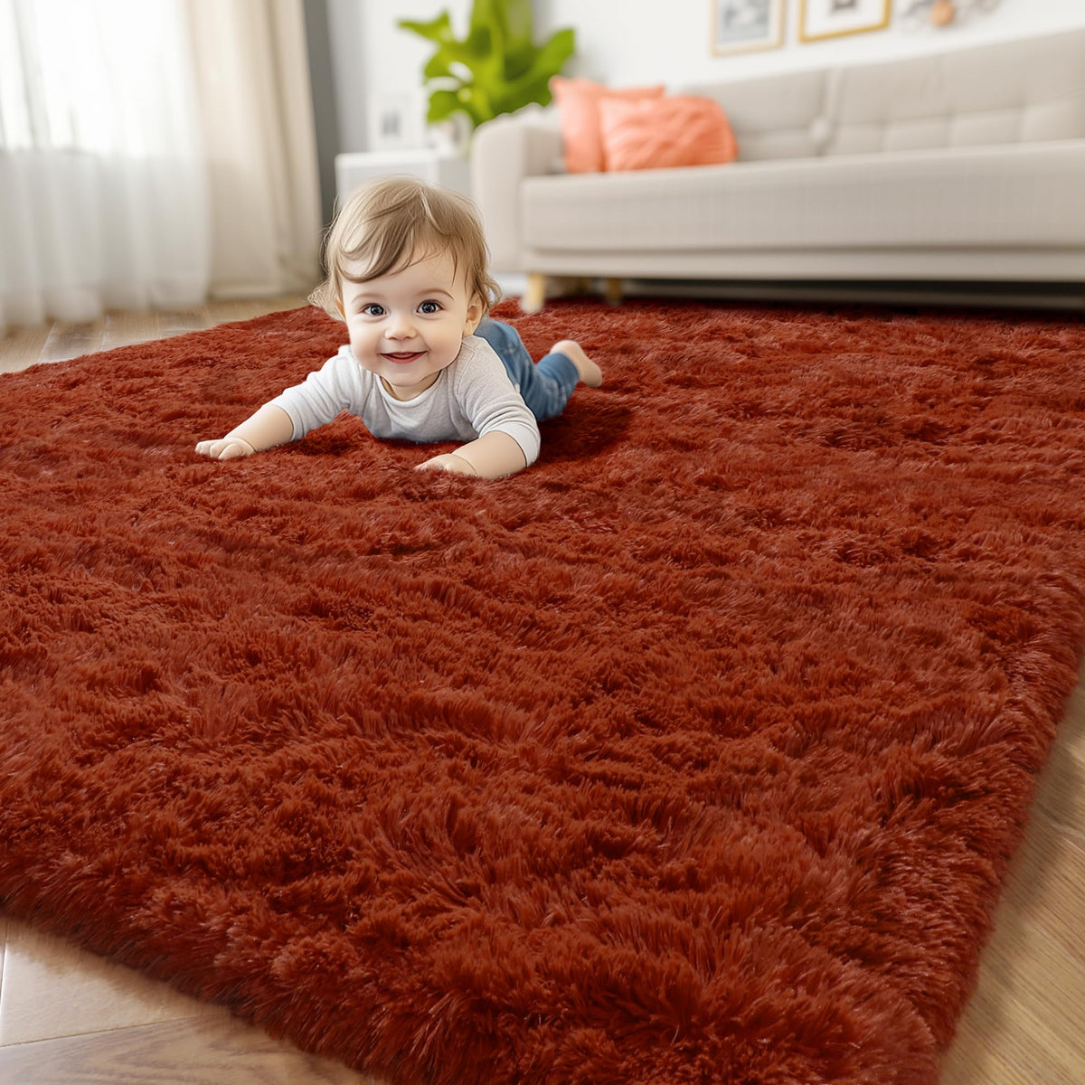 Amdrebio Light Pink Fluffy Fuzzy Area Rug 4x6 for Girls Bedroom Kids Room