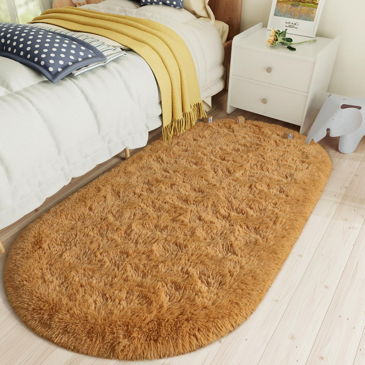 LOCHAS Bedroom Rug 2.6' x 5.3', Grey Fluffy Shaggy Area Rug for Kids Room