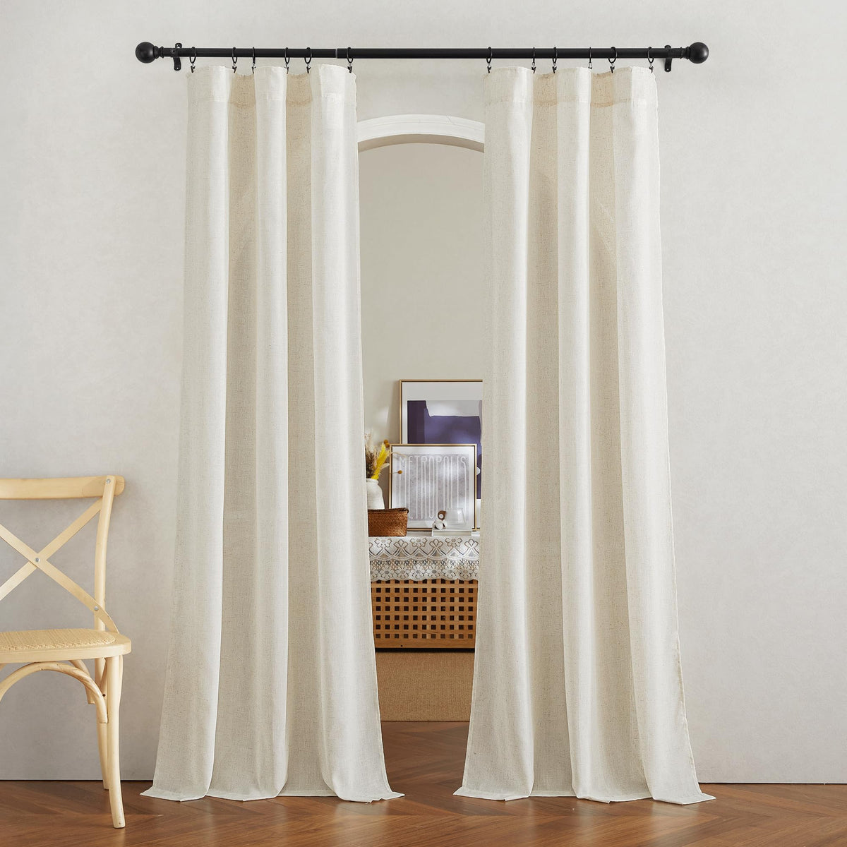 NICETOWN Natural Linen Curtains & Drapes for Windows 84 inch Long, Rod Pocket & Back Tab Thick Flax Semi Sheer Privacy Assured with Light Filtering for Bedroom/Living Room, W55 x L84, 2 Pieces