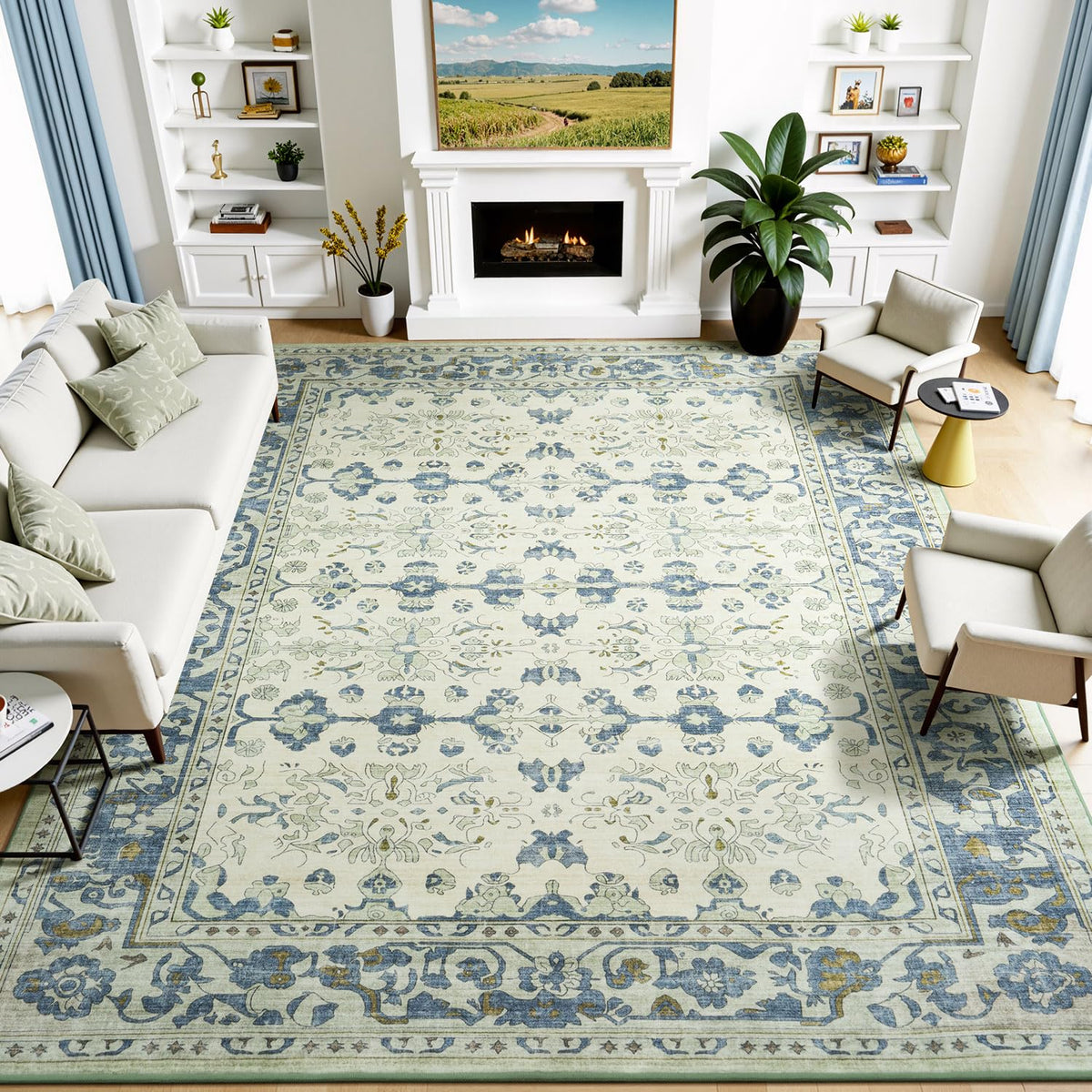 Lessymo 8 x 10 Area Rugs for Living Room, Machine Washable Rug Grey White