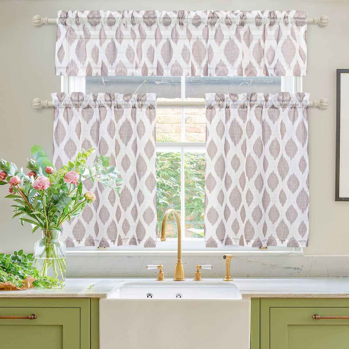 MYSKY HOME Yellow and Blue Sheer Floral Curtains 84 Inch Length 2 Panels