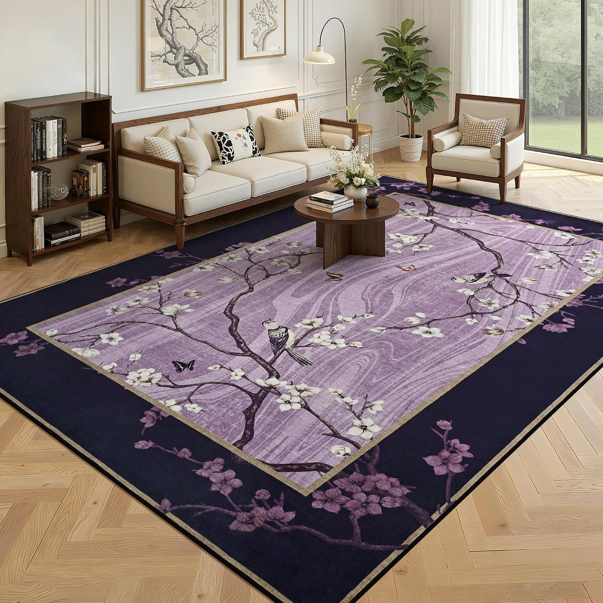 Foxmas 4x6 Purple Floral Area Rug
