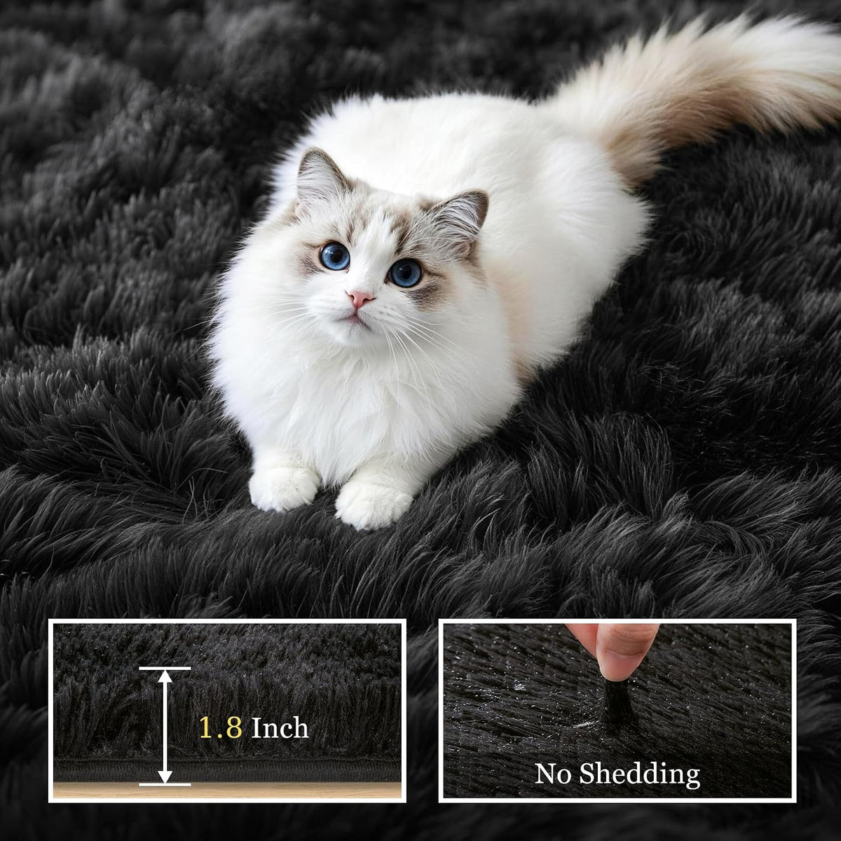 8x10 Area Rug Living Room Bedroom: Fluffy Plush Shag Carpet Black
