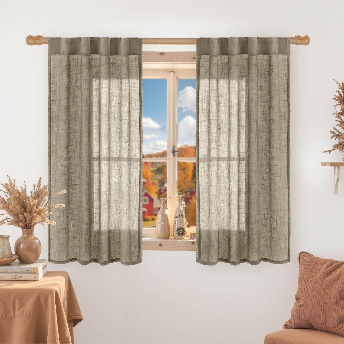 LAMIT Linen Semi Sheer Curtains 84 Inches Long for Living Room 2 Panels