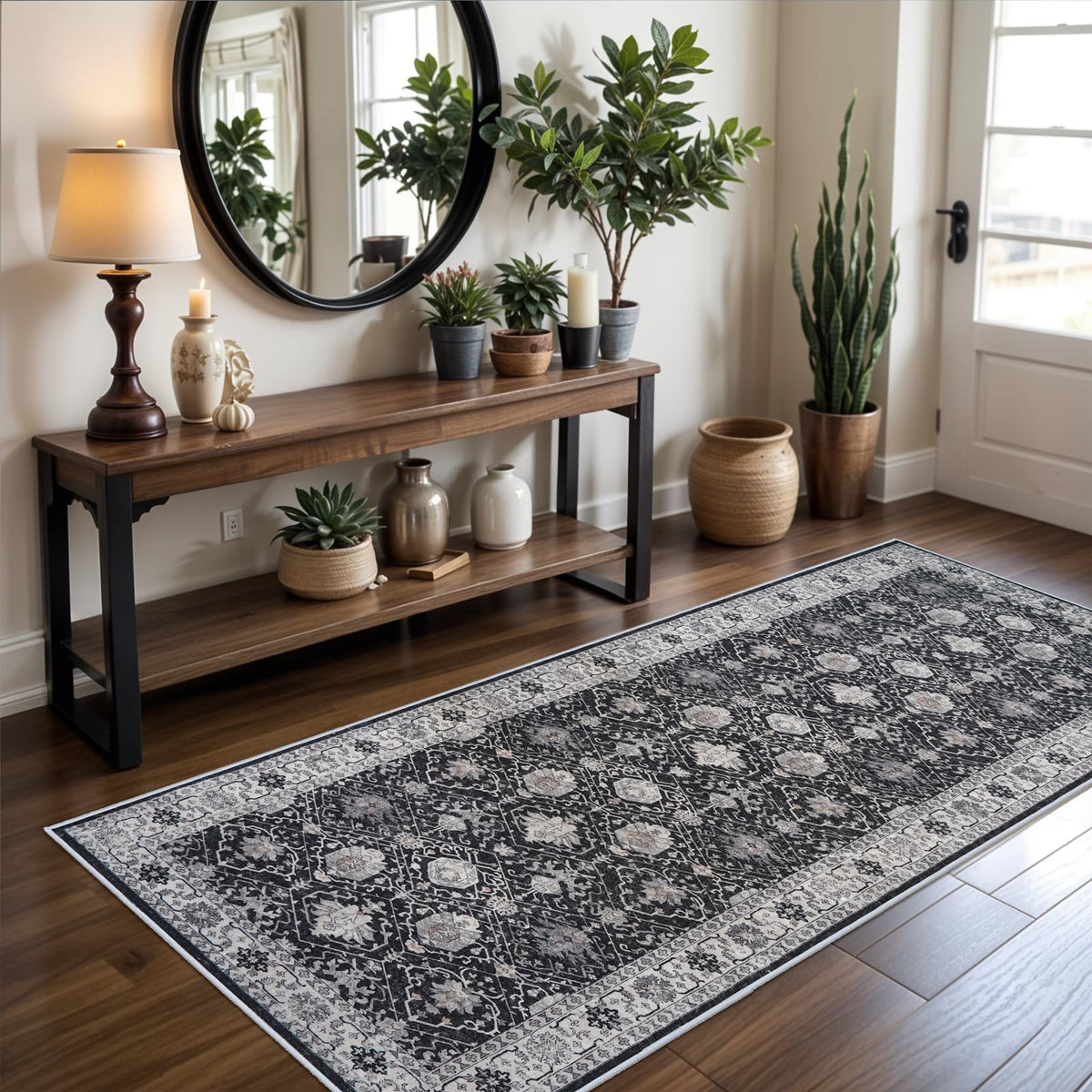 2x6 Hallway Washable Runner Rug : Vintage Soft Kitchen Laundry Runner with Non Slip Backing Farmhouse Entryway Living Room Floor Mat Stain Resistant Carpet for Bedroom Bathroom Distressed Beside Rug