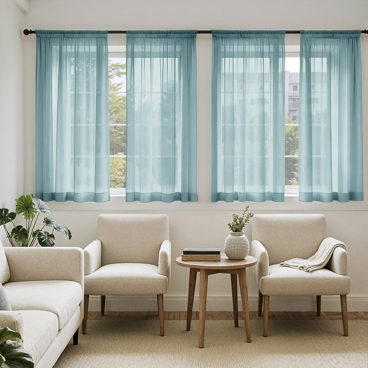 MIULEE White Sheer Curtains 84 Inches Long 4 Panels 42 x 84 Inches