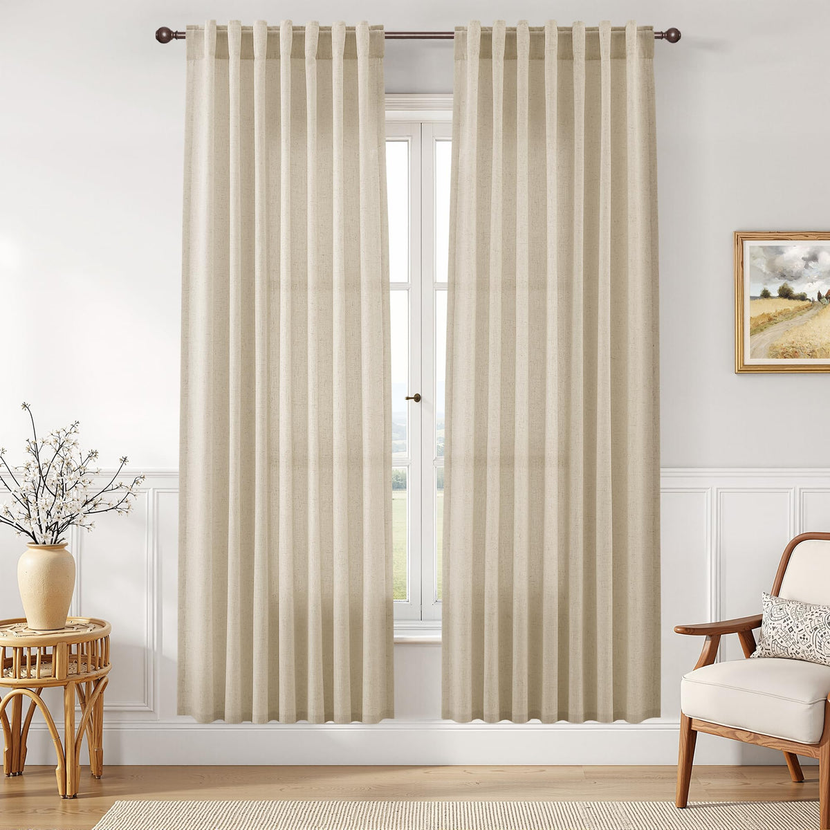 Joywell Linen Sheer Curtains 84 Inches Long for Living Room Beige Cream