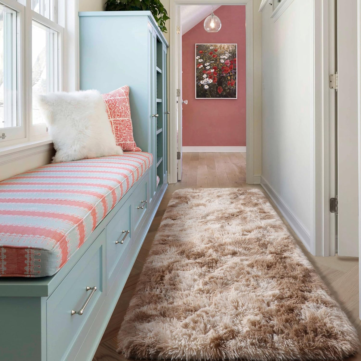 Runner Rugs for Bedroom Living Room, 2x6 Tie-Dyed Beige Hallway Area Rug