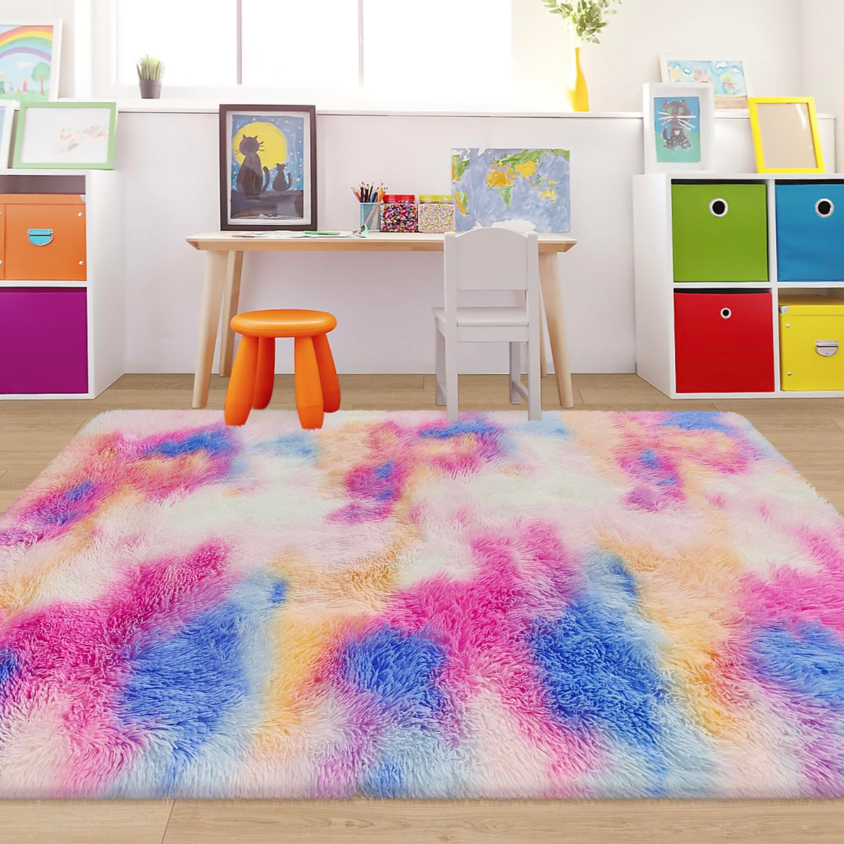 Tie-Dyed Runner Rug for Bedroom Black Grey 2x6ft Fluffy Area Rug Bedside Runner Rug for Kids Room Boys Teens Nursery Baby Living Room Dorm Home Decor Carpets