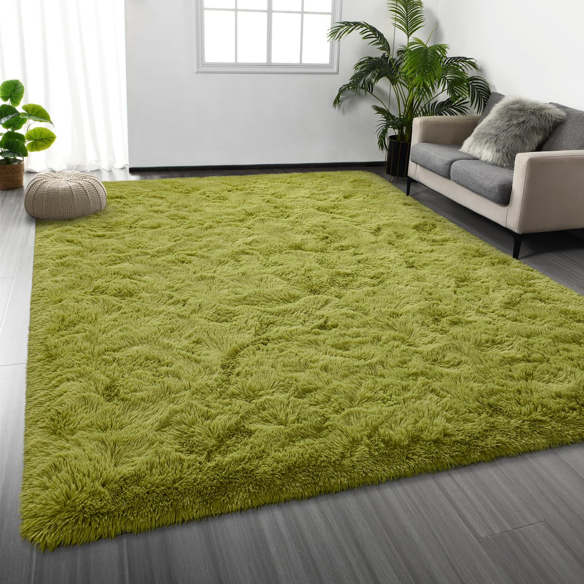 Deerhoo Large Shag Area Rugs 5 x 8, Tie-Dyed Plush Fuzzy Rugs, Light Grey