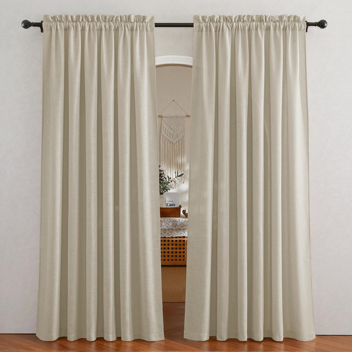 RYB HOME White Semi Sheer Curtains 84 inches Long for Living Room