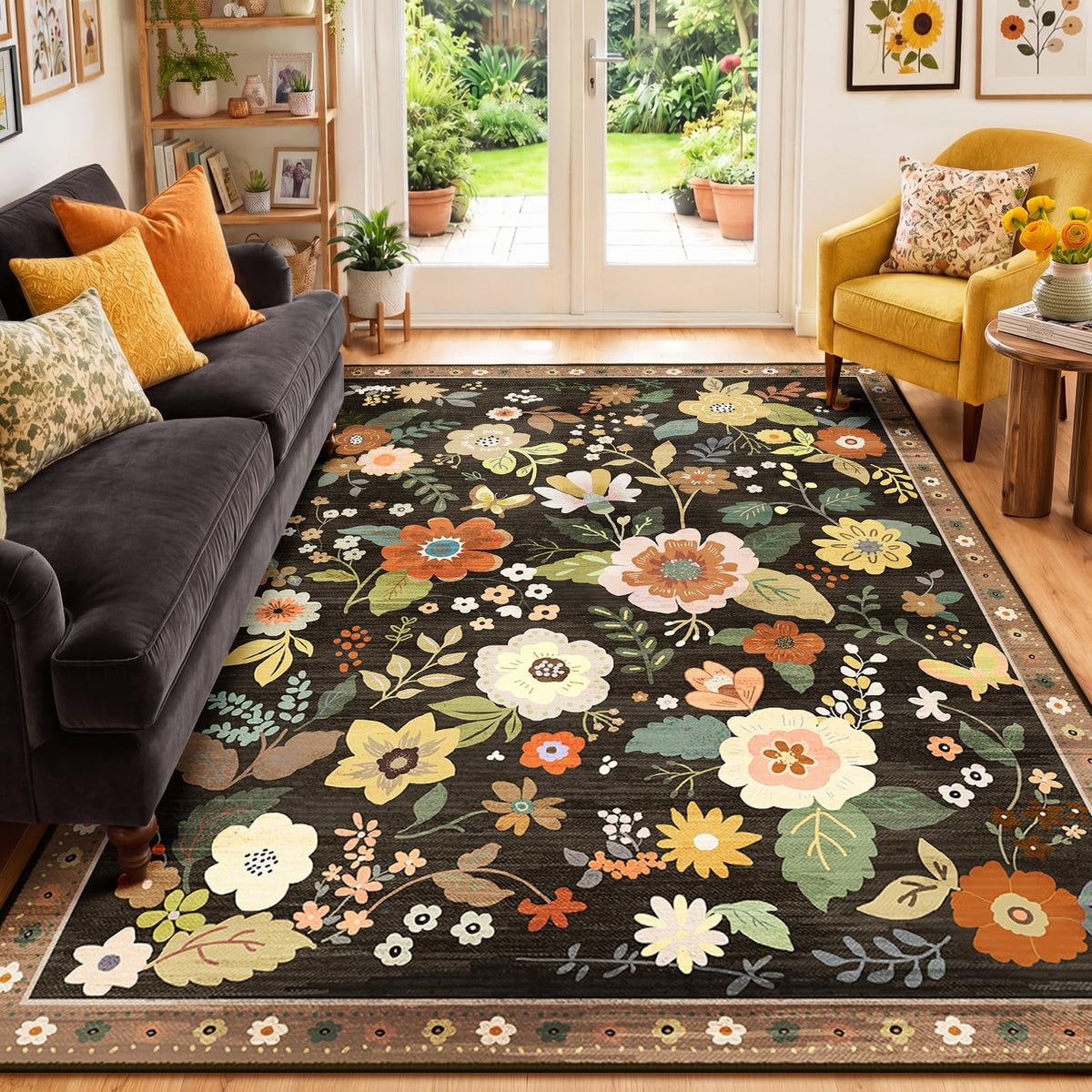 RELEANY Floral Washable 5x7 Area Rugs Pink
