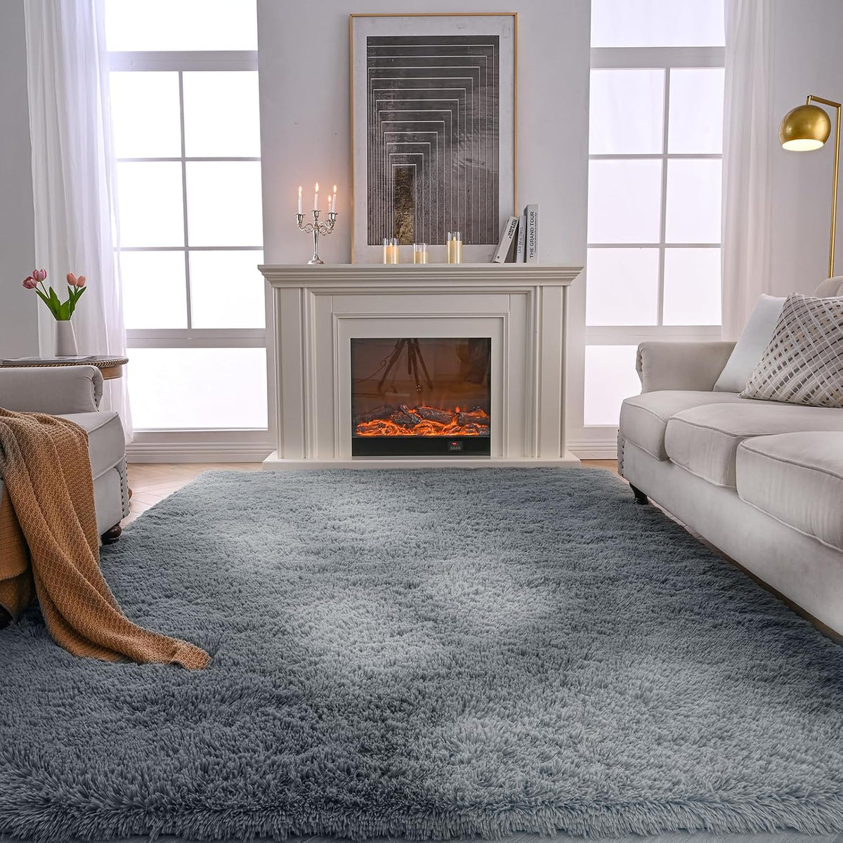 Fluffy Area Rug for Bedroom 5x7 Grey - Soft Shag Dorm Decor Carpet