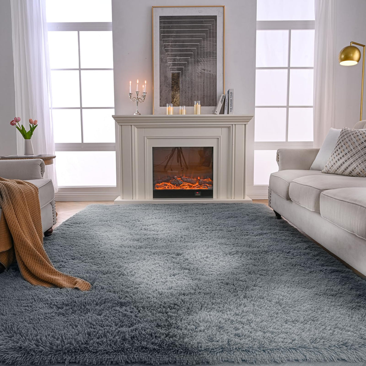 Fluffy Area Rug for Bedroom 5x7 Grey - Soft Shag Dorm Decor Carpet