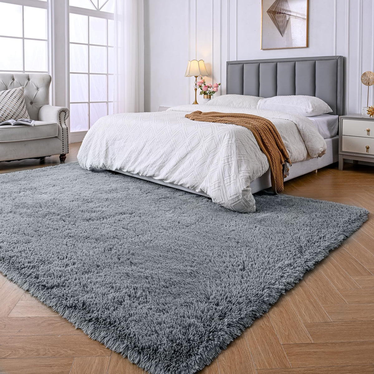Fluffy Area Rug for Bedroom 5x7 Grey - Soft Shag Dorm Decor Carpet