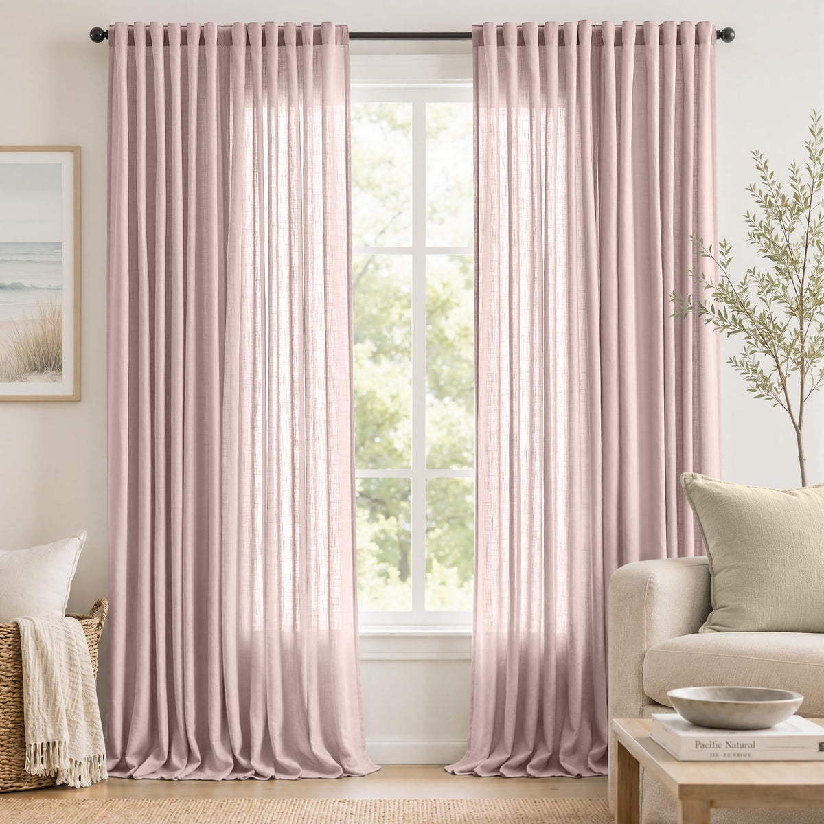 jinchan White Semi Sheer Curtains Light Filtering 84 Inches Long 2 Panels
