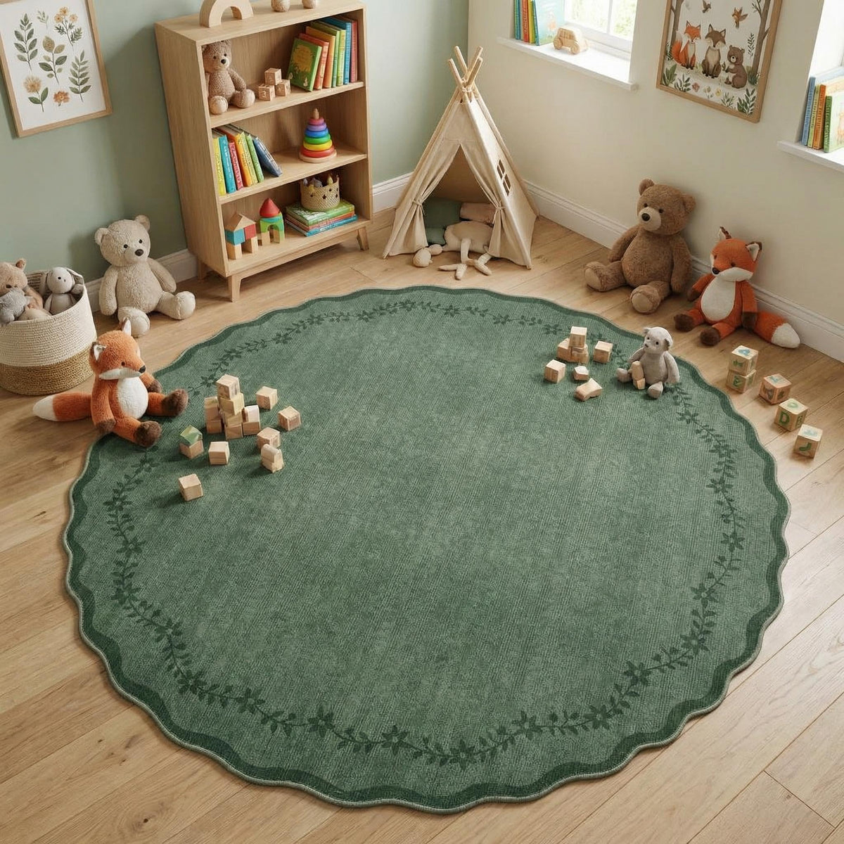 GarveeHome 5x7 Scalloped Area Rug Jute Washable Bedroom Living Room Rug