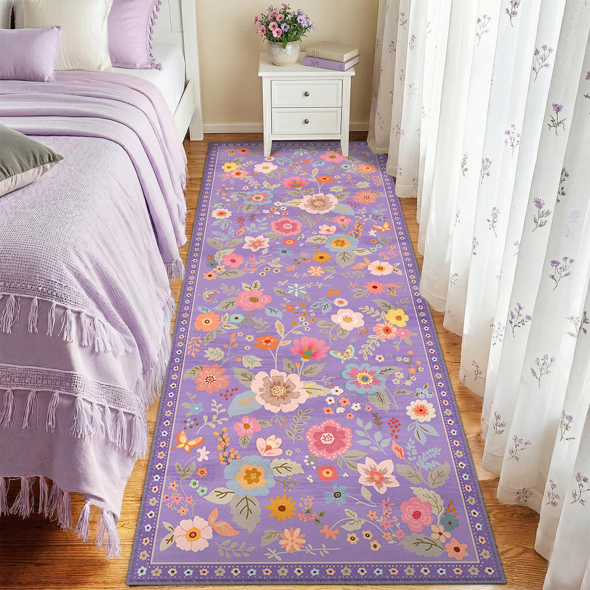 RELEANY Floral Washable 5x7 Area Rugs Pink