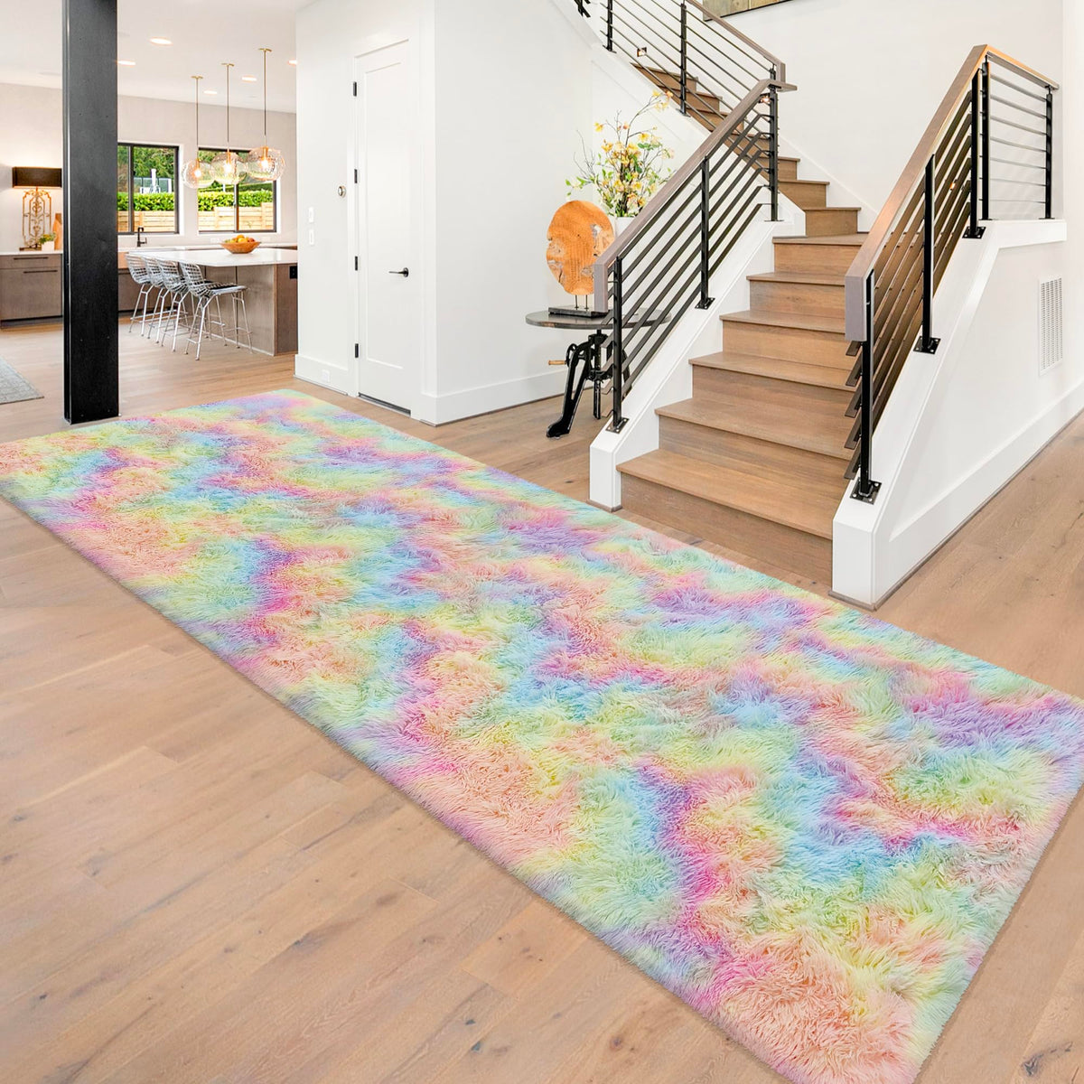 Tie-Dyed Runner Rug for Bedroom Black Grey 2x6ft Fluffy Area Rug Bedside Runner Rug for Kids Room Boys Teens Nursery Baby Living Room Dorm Home Decor Carpets