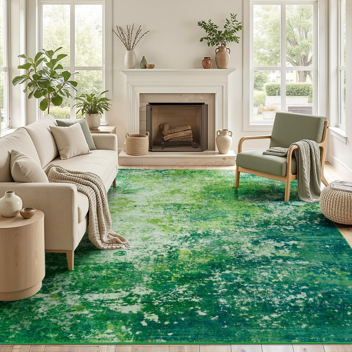 Rugflix 5x7 Area Rugs for Living Room, Colorful Rainbow Washable Rug