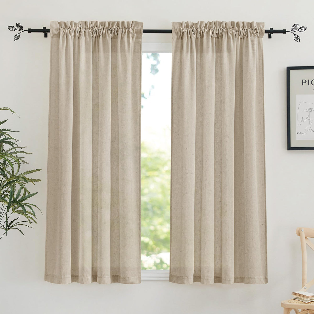 RYB HOME White Semi Sheer Curtains 84 inches Long for Living Room