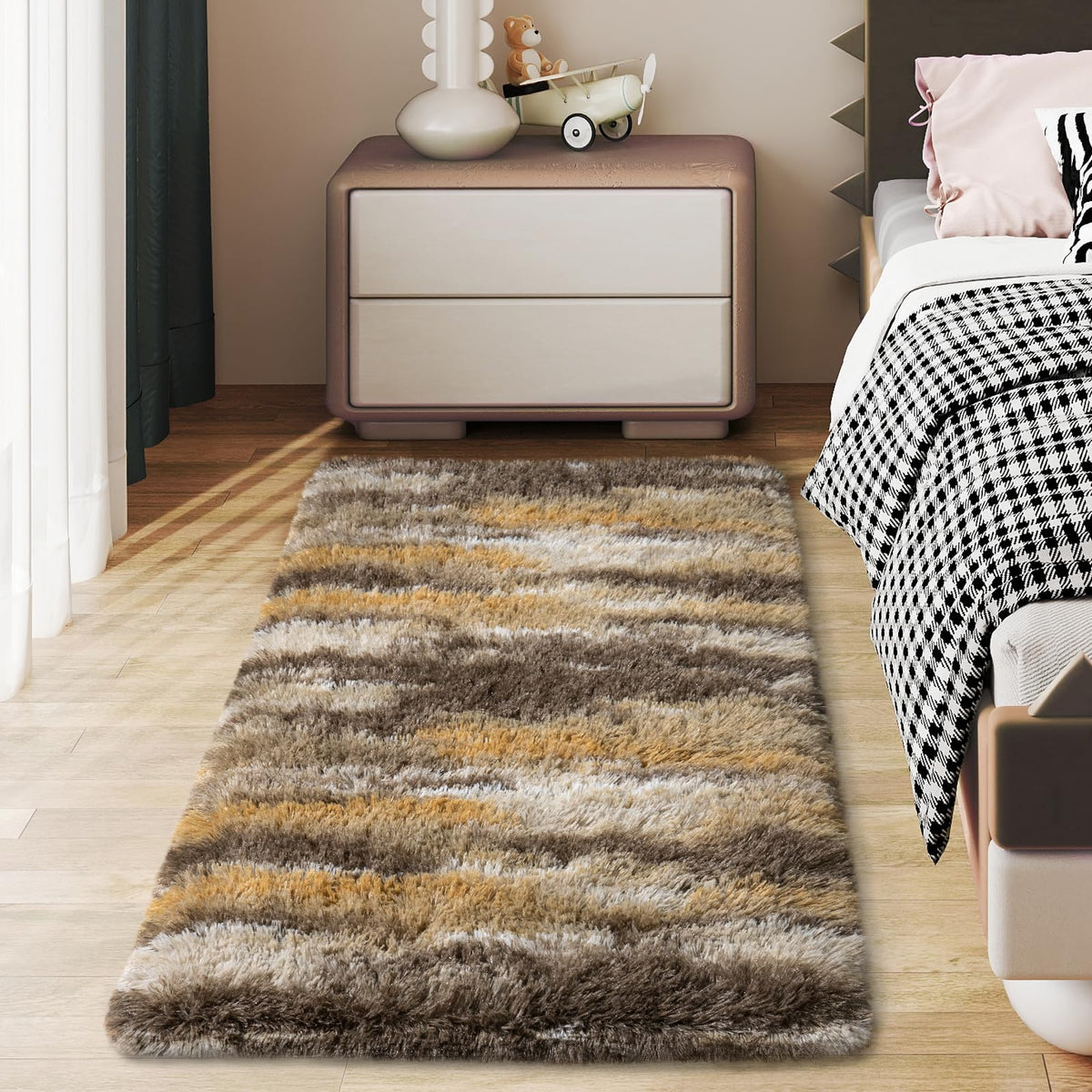 Soft Runner Rugs for Bedroom Hallway 2x6 Beige Fluffy Shag Washable